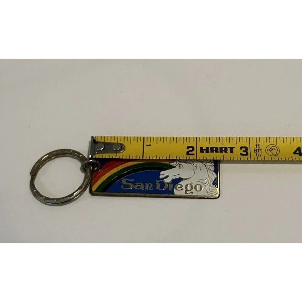Vintage San Diego Metal Keychain Rainbow Unicorn Keyring 2.5